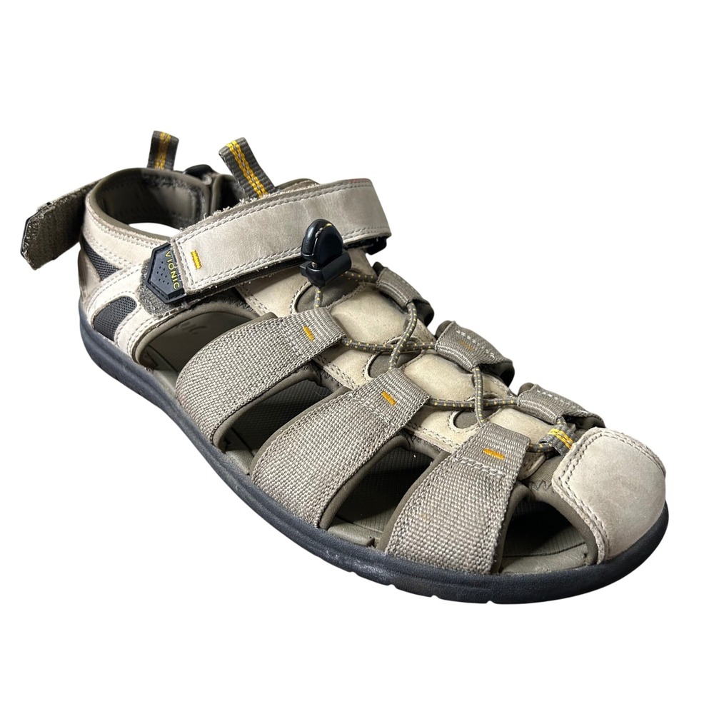 Vionic Nate‎ Mens 11 Taupe Leather Fisherman Sandals Orthotic ASR1595 Walking